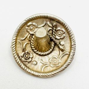 Vintage STERLING SILVER 925 Mexico Floral Detail Sombrero Hat Brooch Pin Floral